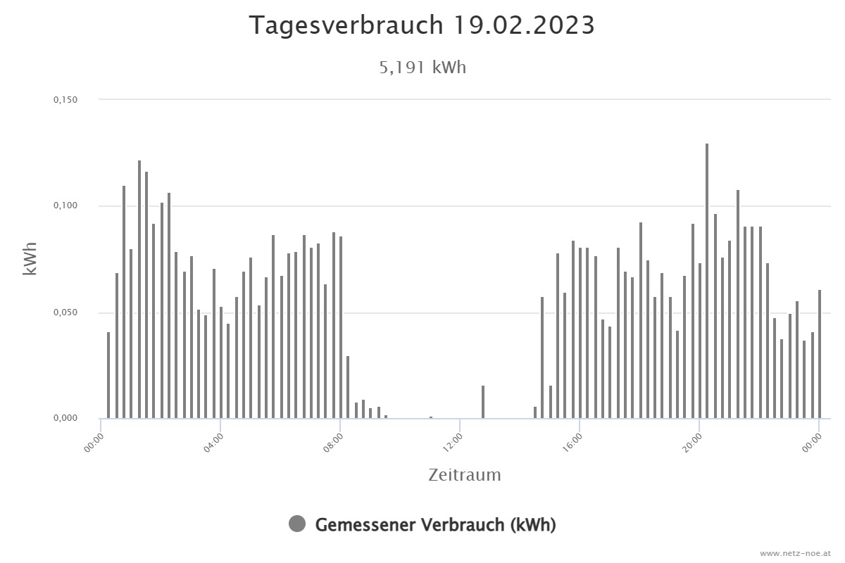 Grafik Tagesverbrauch vom 19. Februar 2023.